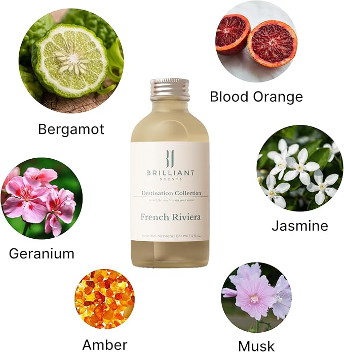 Brilliant Scents French Riviera Fragrance Oil 500ml - Premium Diffuser Oil for Home, Office, Hotels - Long Lasting, Plant-Based, Meets IFRA Standards, USA-Made - Blood Orange, Jasmine, Tonka Bean
