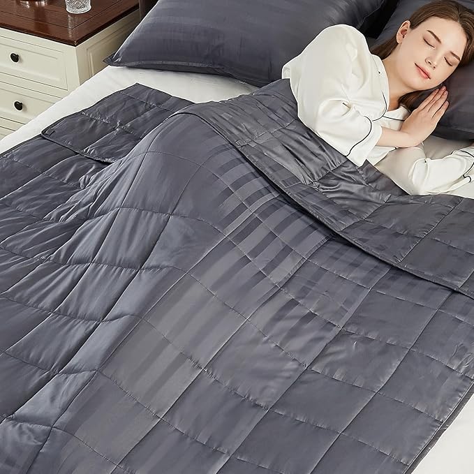 Weighted Blanket Queen Size (60"x80" 25lbs),Ultra Soft and Cozy Cooling Weighted Blanket Queen Size for Adult,Heavy Blanket with Machine Washable Soft Blanket, Stripe Grey