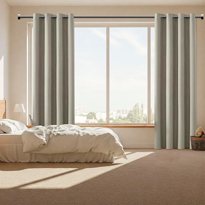 ChrisDowa 100% Blackout Sand Solid Curtains 102 Inches Long 2 Panels for Bedroom Living Room,Farmhouse Room Darkening Thermal Insulated Soundproof Grommet Top Window Treatment Drapes,52x102