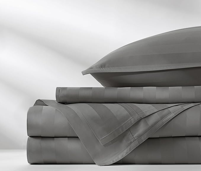 Pure Bamboo California King Sheets, Genuine 100% Organic Viscose Derived from Bamboo Bed Sheet Set, Soft & Cooling, Double Stitching, 2 Year Quality Promise (California King, Jacquard Stone)
