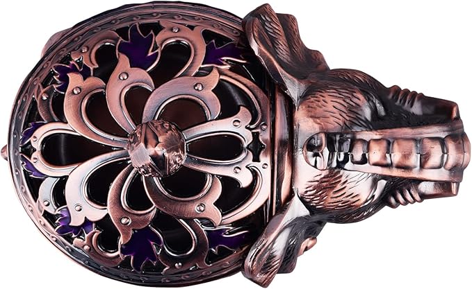 K COOL Metal Backflow Incense Holder Elephant Cone Incense Burner Candle Holder with Lid, Aromatherapy Ornament Home Office Decoration for Indoor Outdoor (Purple)