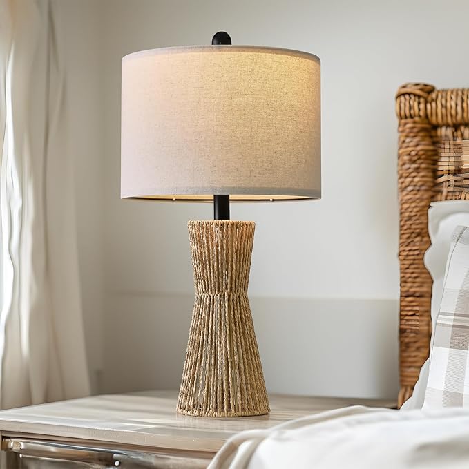 OYEARS 22.5" Table Lamps for Living Room,Boho Lamps Set of 2 for Bedrooms, Bedside Lamp for Nightstands, Rattan Lamp, Farmhouse Table Lamp for Room Decor, End Table, Retro, Brown（Not Include Bulbs）