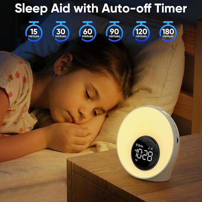 Wake Up Light Sunrise Alarm Clock - Sunrise Simulation & White Noise Machine with 30 Soothing Sounds, 14 Color Dimmable Night Light, Dual Alarms for Heavy Sleepers/Adults/Kids, Digital Clock Timer
