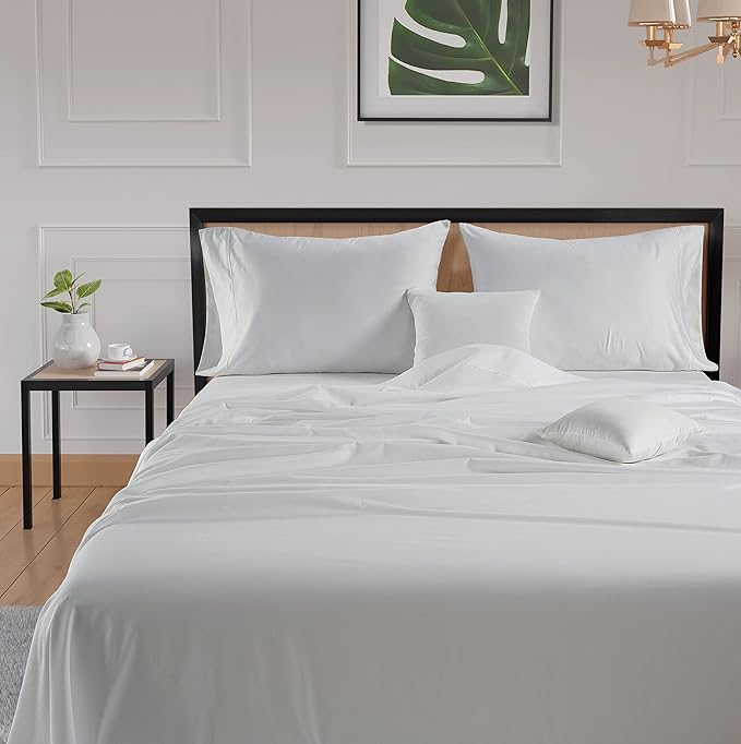 LANE LINEN 600 Thread Count 100% Cotton White Sheets Set Full Size, Fully Elasticized Cotton Hotel Style Thick Full Bedsheets, Soft Silky Sateen Weave for Luxurious Sleep, Machine Wash - White
