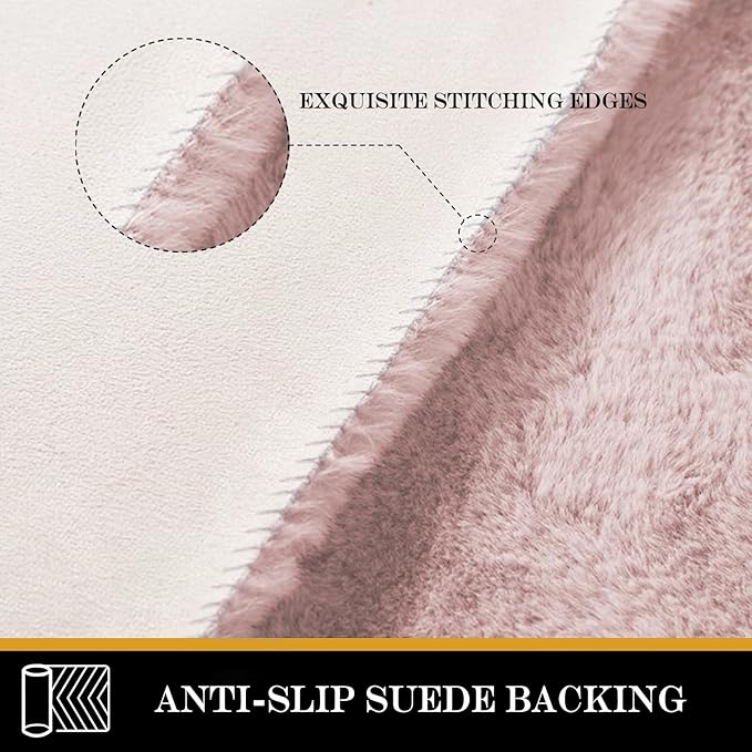 Latepis Light Pink Accent 4x6 Rug for Girls Room Non-Slip Faux Rabbit Fur Rugs Alfombras para Habitacion Washable Fluffy Rug for Living Room Bedroom and Play Room