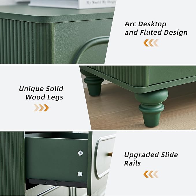 12 Drawer Fluted Dresser for Bedroom, Mid Century Modern Chest of Drawers, Wood Storage Small Dresser Organizer for Bedroom Living Room Hallway Closet, Green