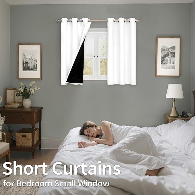 BGment Short Curtains for Small Windows - Cafe Curtains 40 Inch Length White Blackout Thermal Insulated Grommet Drapes for Bedroom (42 x 40 Inch, 2 Panels)