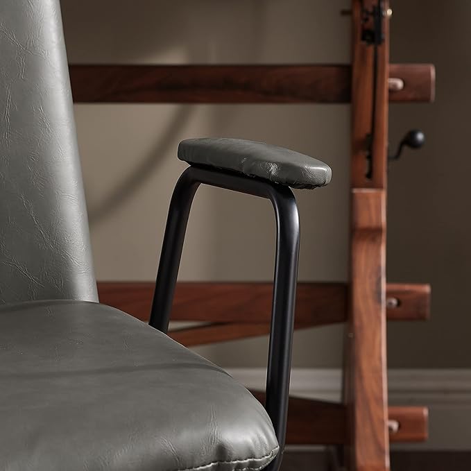 Art Leon Mid Century Modern Chair, Oak Legs Swivel Accent Chair No Wheels, Faux Leather Armchair for Small Spaces Home Office Living Room Bedroom, Gray
