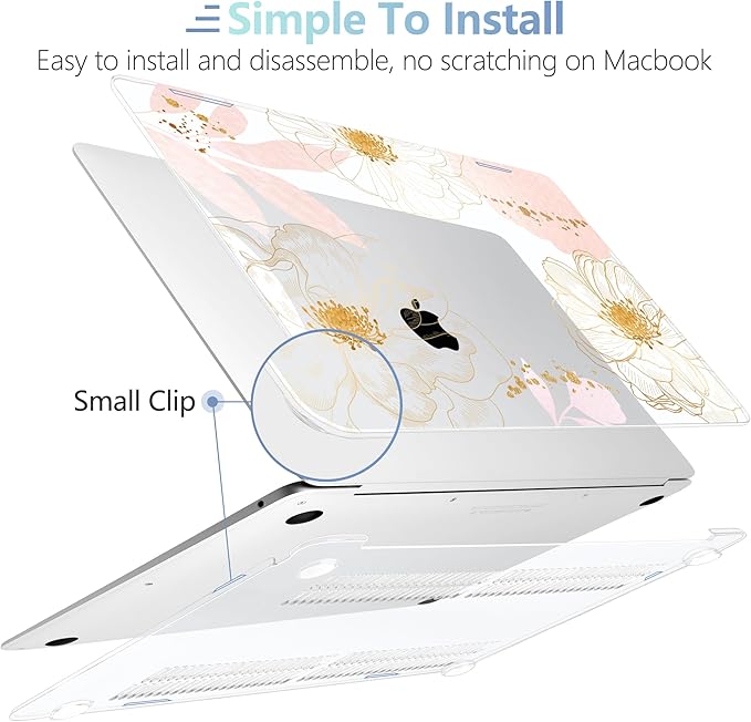 MEEgoodo for MacBook Air 13 inch Case 2021 2020 2019 2018 Released A2337 M1 A2179 A1932 with Touch ID, Plastic Hard Shell & Keyboard Cover Compatible with MacBook Air Case 13.3, Tropical Pink Flowers
