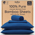 Bambaw King Sheets Set 4pcs – 100% Viscose Derived from Bamboo Sheets King Size Extra Deep Pocket, Ultra Soft, Fits Up to 16'' with Elastic Corner Straps, King Size Sheets Set Cooling (Navy Blue)