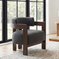 Barrel Accent Chair, Cozy Upholstered Living Room Chair for Bedroom, Walnut Wood Frame, Vintage Modern Lounge Reading Chair for Apartment Waiting Room Office,1 PCS, Charcoal