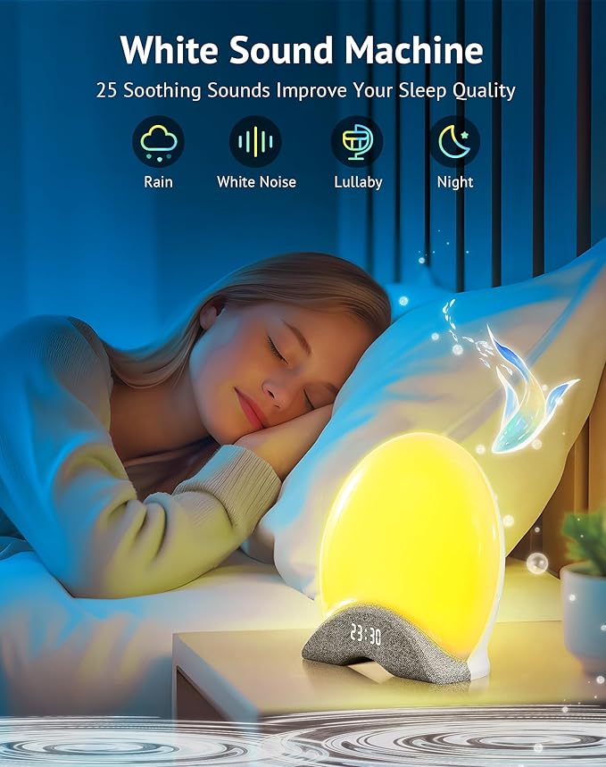 LaView Smart White Noise Machine,App Control Sleep Sound Machine Night Light 25 Relaxing Sounds and 8 Rhythm Modes,Sunrise Wake Up Light,Smart Alarm Clock for Kid/Adult, Ideal for Gift
