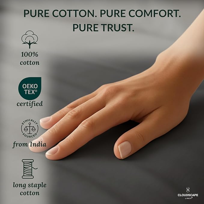 Cloud Scape Linen 100% Egyptian Cotton King Sheets Set – 400 Thread Count, 4-Piece Soft Hotel Quality Bedding Set,Deep Pockets up to 16”, Charcoal Grey