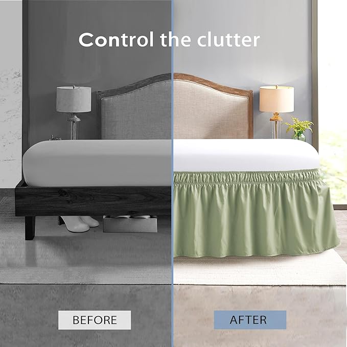 FreshCulture Twin Bed Skirt, Elastic Wrap Around Bed Skirt Twin Size, Bed Skirts for Adjustable Bed, Easy Fit with 22 Inch Drop Length, Hotel Quality Dust Ruffle for Twin Bed (Sage Green)