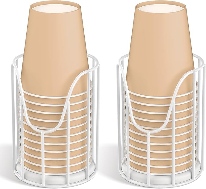Luxspire Bathroom Cup Dispenser, 3-5oz Dixie Cup Dispenser, Metal Dixie Cup Holder, Disposable Paper Cup Holder for Bathroom, Cotton Pad Holder, Guest Bathroom Essentials, White, 2 Pack