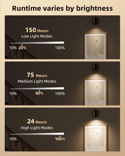 EZVALO Spotlights Indoor with Remote,5500mAh Rechargeable Picture Lights, Wireless LED Uplighting with Timer＆Dimmable, 3CCT,Mini Plant Spot Lights for Painting,Artwork,Accent Lighting(4Pack-Black)