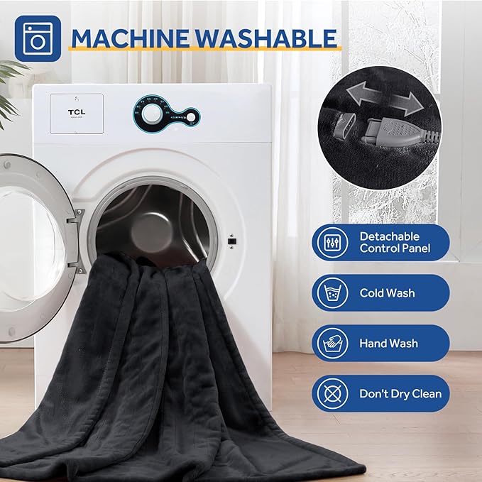 Sealy Heated Blanket Electric Throw 50"x60", Soft Double Flannel Electric Blanket with 6 Heat Levels & 2-10 Hours Auto Shut Off, Machine Washable, Even Heat Distribution, Charcoal