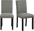 Giantex Dining Chairs Set of 2, Fabric Upholstered Parsons Kitchen Chair w/Nailhead Trim,Solid Rubber & Bent Wood Legs, Thick Padded Seat, Armless Side Chairs for Living Dining Room Restaurant, Grey