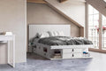 memomad Bali Slim Set: Storage Platform Bed with Drawers + Flat Panel Headboard (Queen Size, White Wood)