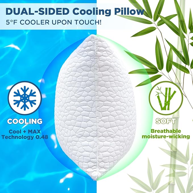 Cooling Bed Pillows Queen Size Set of 2, Shredded Memory Foam Pillows for Sleeping, Adjustable Firm Pillow for Side Back Stomach Sleepers, Gel Cool Pillow for Hot Sleepers Neck Support