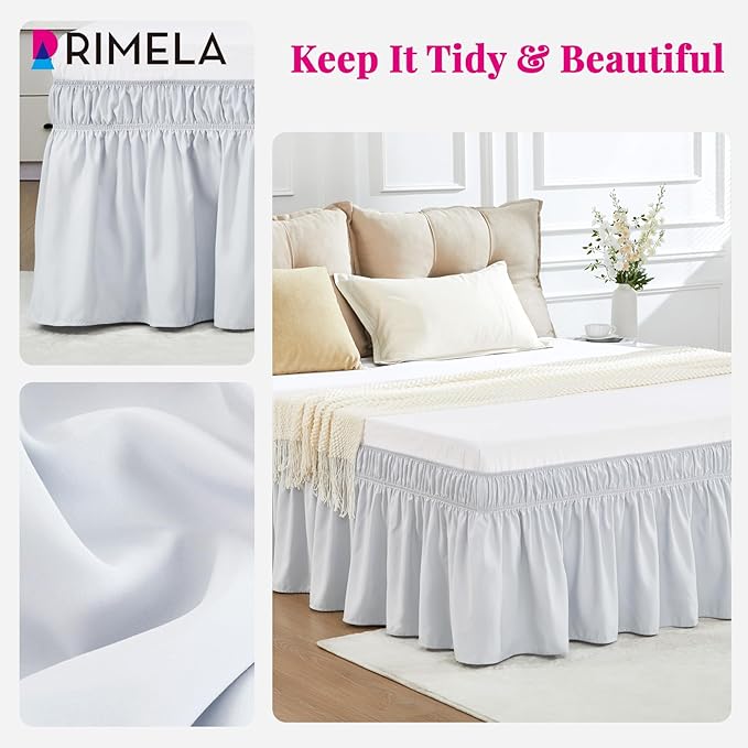 RIMELA Ice Grey Bed Skirt King Size 18 Inch Drop, Elastic Bed Skirting for Bed Base and Frame, Bedding Dust Ruffle Easy to Install, Lightweight Wrap Around Adjustable Bedskirt