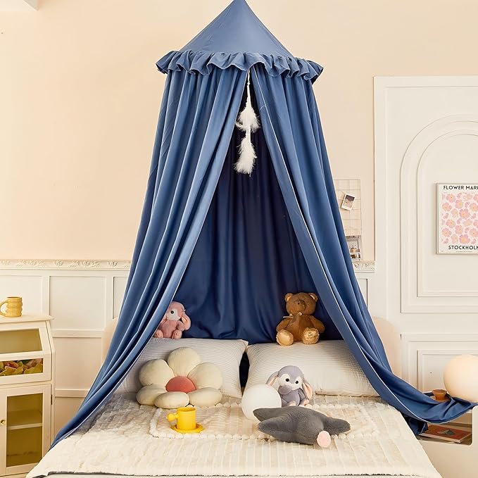 dix-rainbow Princess Decor Canopy for Kids Bed, Soft and Durable Bed Canopy for Girls Room Tent Canopy Dreamy Mosquito Net Bedding, Children Reading Nook Canopies Indoor (Blue)