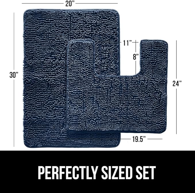 GORILLA GRIP Bathroom Rug Sets, Soft Chenille 2 Piece Area Rugs Set, Toilet Base Mat and 30x20 Carpet, Absorbent Microfiber Washable Mats Dry Quickly, Home Décor and Bath Room Accessories, Navy Blue