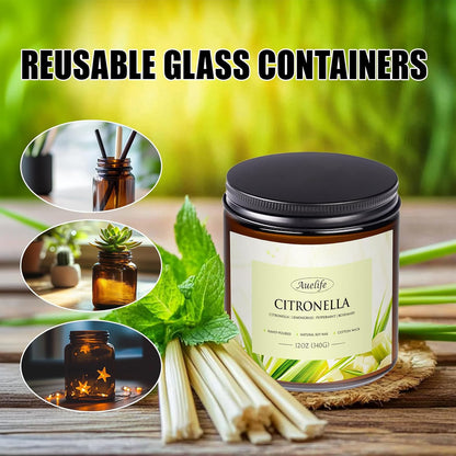 Auelife Citronella Candles Outdoor, 12oz Large 3-Wick Candle for Outside Patio Camping & Garden, Natural Soy Wax Citronella Candle for Summer Gift, Long Lasting for Indoor Home Scented, 50+ Hour Burn
