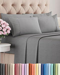 Full 6 Piece Sheet Set - Cooling & Breathable - Hotel Luxury Bedding, Includes Fitted Sheet for Women, Men, Kids and Teens - 1 Flat, 1 Fitted Sheet, 4 Pillowcases with Deep Pockets - Heathered Grey