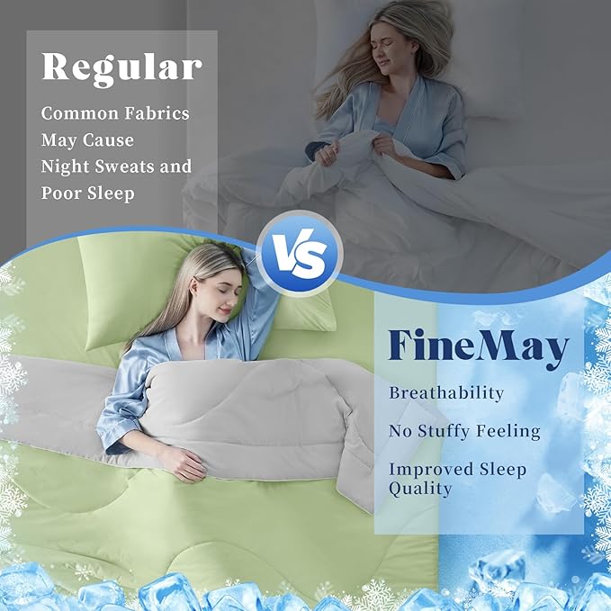 Cooling Comforter Queen Size, Double-Sided Cooling Blanket for Hot Sleepers & Night Sweats, Arc-Chill Q-Max > 0.4 Breathable Ice Blanket, Lightweight Cold Comforter (80''x90'', Light Green)