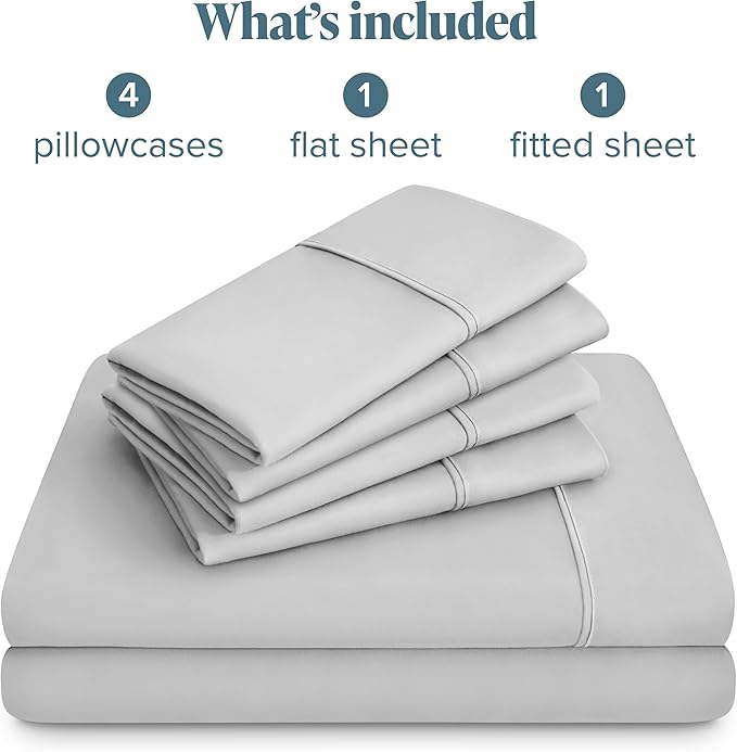 Bare Home Hotel Luxury Queen Sheet Set, Extra Soft - 6 Piece Set - Deep Pockets - Easy Fit - Cooling & Breathable - Wrinkle, Fade, Stain Resistant - Includes 4 Pillowcases (Queen, Cloud Grey)