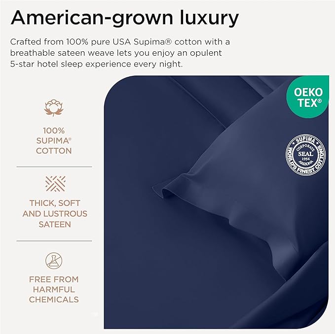 Threadmill American Supima King Size Cotton Sheets, 1200 Thread Count, 4 Piece Luxury Bed Sheets for King Mattress, 5 Star Hotel Quality Sheets with Elasticized Extra Deep Pocket, Folkstone Blue