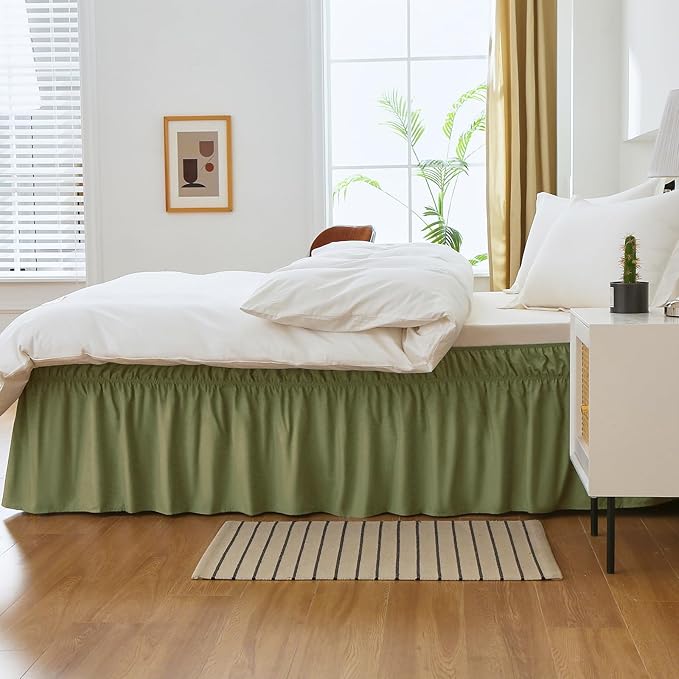 MEILA Full Bed Skirt, Wrap Around Ruffle Bed Skit for Full Beds with 24 inch Drop, Elastic Dust Ruffles Easy Fit Wrinkle & Fade Resistant, Sage