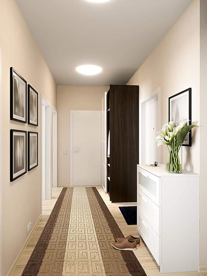 Custom Length Hallway Runner Rug,Slip Resistant,Meander Brown, 26 Inch X 28 feet, Sold and Priced Per Foot
