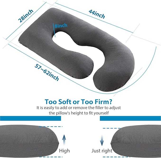 BATTOP Pregnancy Pillow for Sleeping, Full Body Pillow for Pregnancy Women with Removable Cover, 57 Inch Maternity Pillow, Support for Back, Legs, Belly, HIPS（Black Drey）