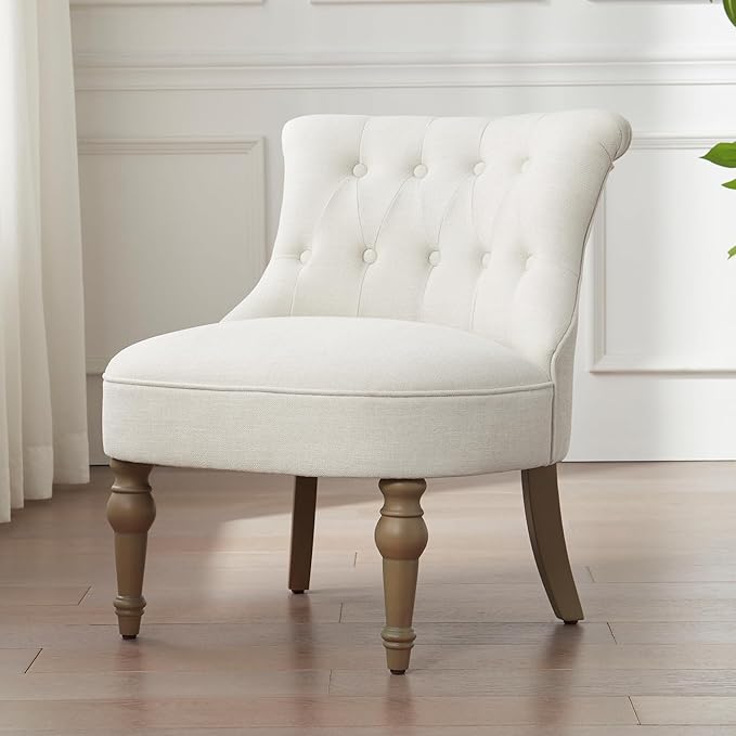 Living Room Chairs, Armless Accent Chair, Comfy Tufted Bedroom Chair, Upholstered Chair with Wooden Legs for Reading Room, Reception, Apartments and Dormitories (Beige)