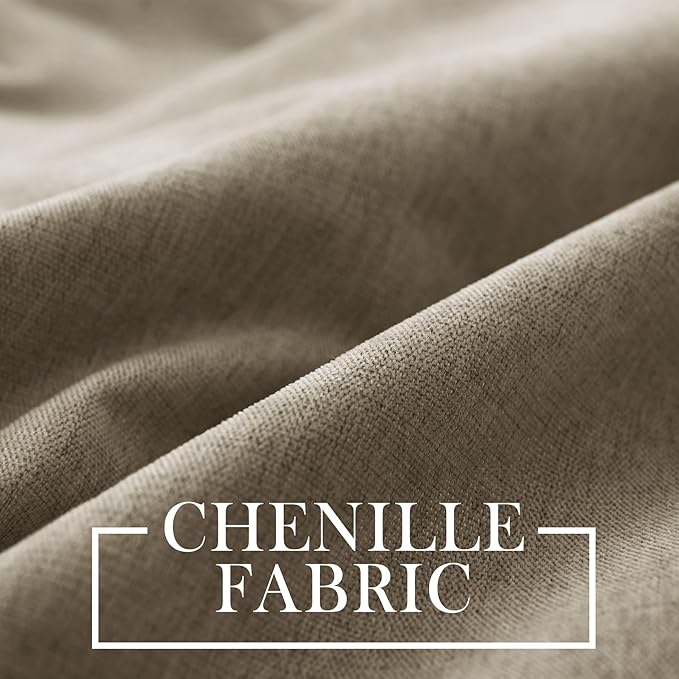 Macochico 100% Blackout Chenille Curtains for Living Room Classic Chenille Window Curtain Panels Thermal Drapes for Bedroom Hotel Grommet Curtains with Tieback Palm 84" Wx96 L 1 Panel