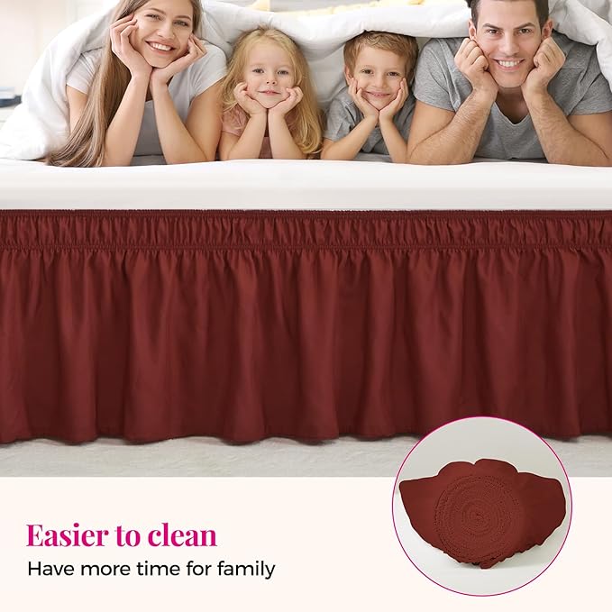 RIMELA Wine Red Bed Skirt King Size 15 Inch Drop, Elastic Bed Skirting for Bed Base and Frame, Bedding Dust Ruffle, Lightweight Wrap Around Adjustable Bedskirt, Cal King