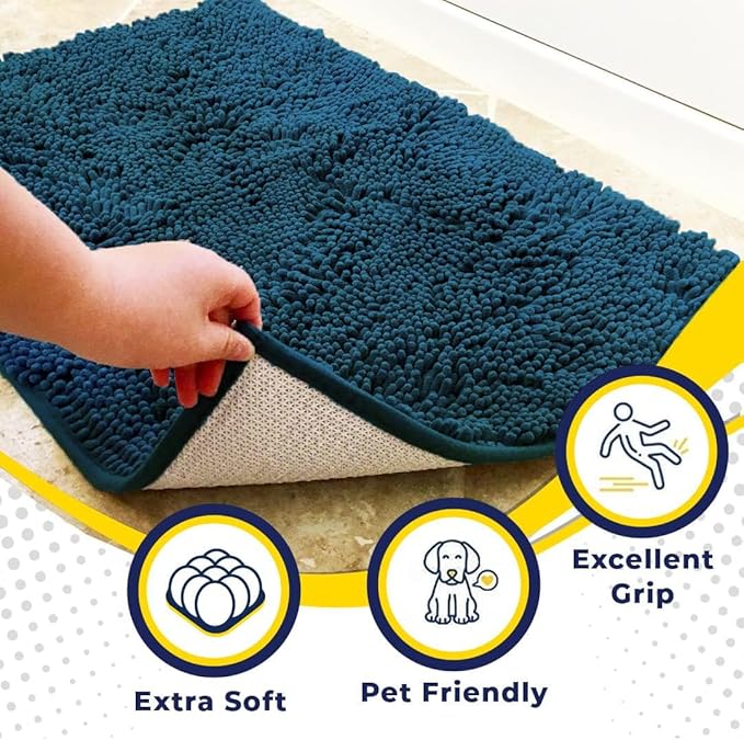 Muddy Mat® | Super Absorbent Door Mat Indoor, Microfiber Quick Dry Chenille Entryway Rug, Non-Slip Front Door Mat, Indoor Mats for Entryway, Machine Washable Pet Rug, Atlantic Blue 59"x24"