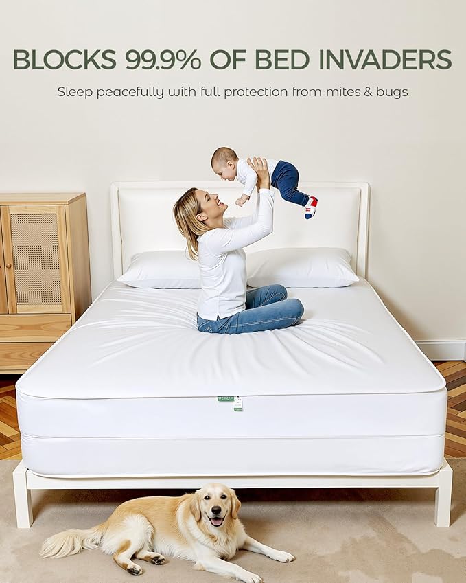 FAUNNA Zippered Mattress Encasement, 100% Cotton Bed Bug and Dust Mite Proof Mattress Protector, Hypoallergenic, Antibacterial Protection, Noiseless Zipper, Six-Sided Cover (King 12" Deep)