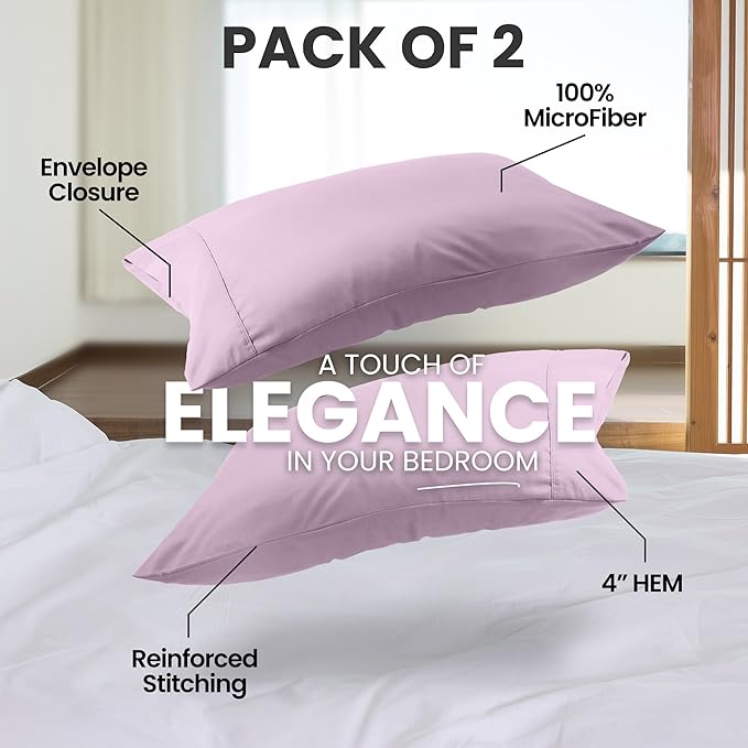 Pillow Covers by Utopia Bedding - King Size 2-Pack – Soft Brushed Microfiber – Perfect for Hospitals, Hotels, Guest Rooms – Oeko-TEX Certified, 20x40 Inches (Lavender)