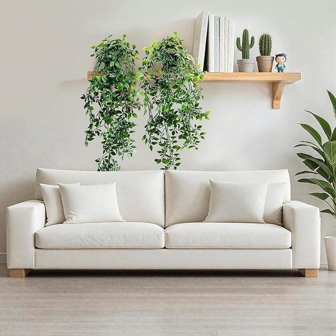 Artificial Hanging Plants for Shelf, Fake Potted Greenery 1-Pack Faux Mandala Vines in Black Pot, Décor for Office Living Room Bathroom Indoor Outdoor