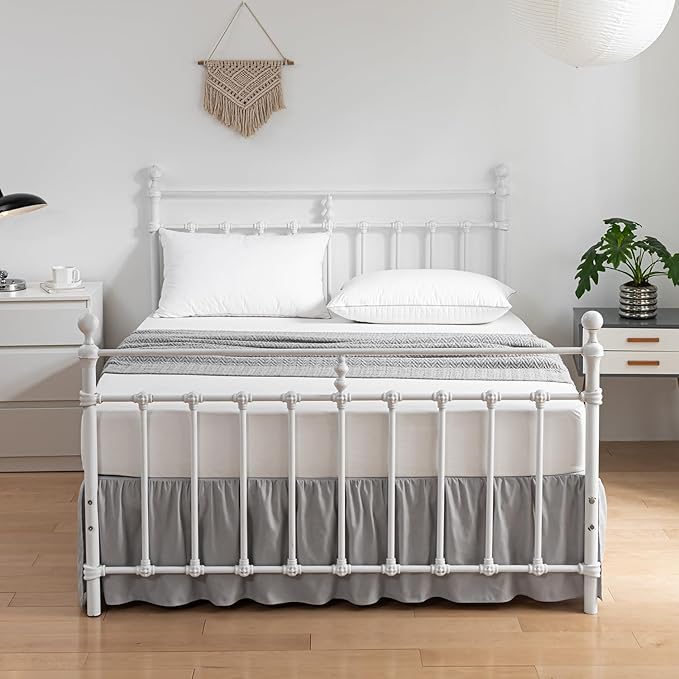 Bed Skirt Full Size Ruffled Bed Skirt with Split Corners, 18 Inch Drop Dust Ruffle Bed Skirt with Platform, Light Gray (Full - 18" Drop)