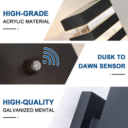 2PK Dusk to Dawn Sensor Outdoor Wall Lights Up Down Porch Lights Modern Exterior Light Fixtures Photocell Waterproof Black Aluminum Housing for Front Porch, Patio, Garage (Use Two E26 Bulbs)