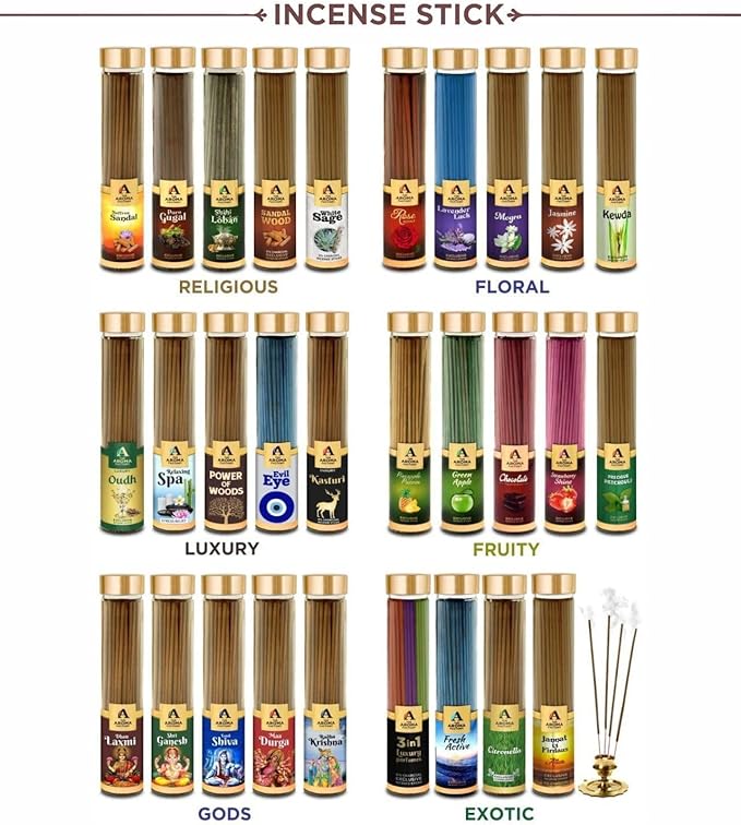 The Aroma Factory Chandan Sandalwood Agarbatti for Pooja, Luxury Incense Sticks, Premium and Fresh Fragrance for Home, Meditation (Bottle Pack of 1, 100 Gram) 4 Cm X 4 Cm X 26 Cm Multicolour
