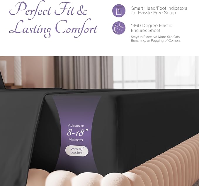 Carressa Linen 100% Egyptian Cotton Twin Sheets Set - 600 Thread Count Egyptian Cotton Luxury Twin Sheets (3 PC, Black), 16" Deep Pocket, Soft, Cooling, Sateen Weave College Dorm Room Bedding