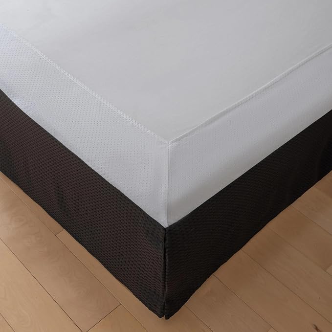 Full Bed Skirt, Wrap Around Bed Skirt with Pleated Corner, 14 Inch Drop Pleated Waffle Weave Bedskirts, Anti-Slip, Microfiber, Black, 14'' Full