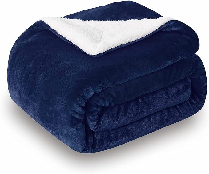 SOCHOW Sherpa Fleece Throw Blanket, Double-Sided Super Soft Luxurious Plush Blanket Queen Size 90 inchx90 inch, Navy Blue