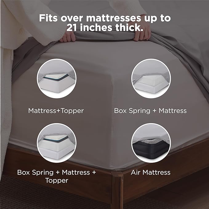 Bedsure Deep Pocket California King Sheet Sets - Fits Mattresses Up to 21 Inches Thick - 4 Piece Bed Sheets, Moisture Wicking, Soft & Cooling Bedsheet & Pillowcases, Easy & Secure Fit, Light Grey
