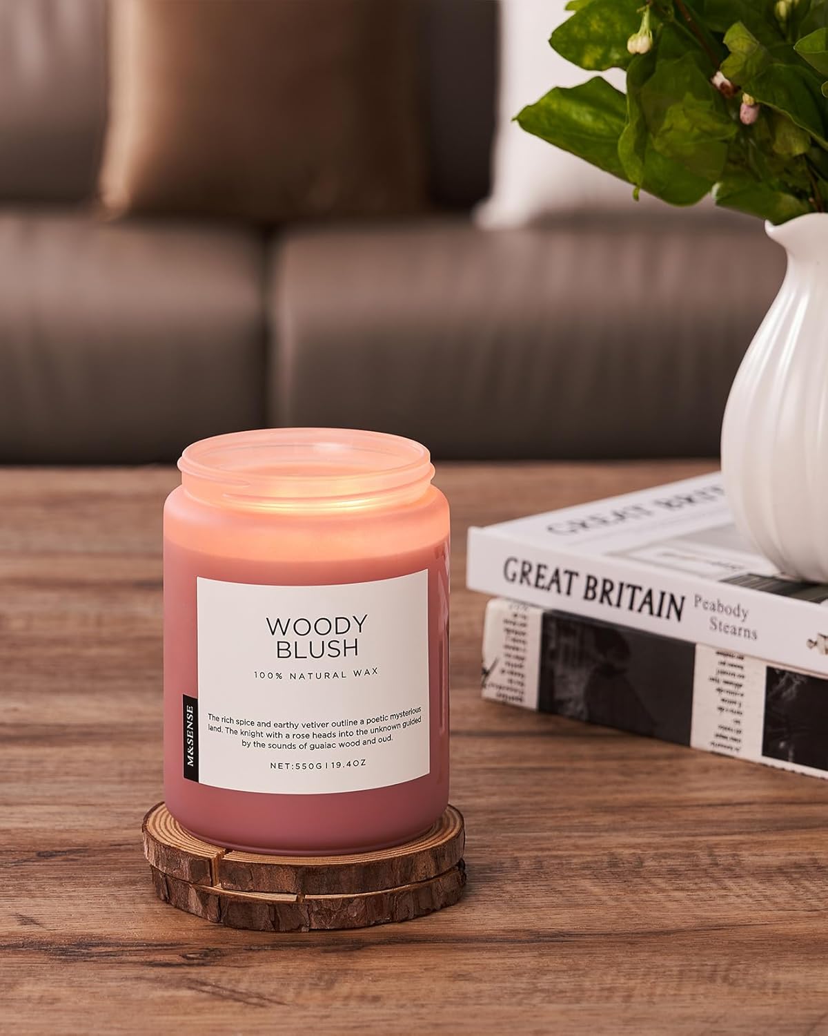 M&SENSE Rose Oud Wood Soy Candles 2 Wick, Large Scented Candles 19.4oz 110 Hour Long Lasting Burn Non Toxic Natural Luxury Aromatherapy Gifts for Women & Relaxing Spa Yoga